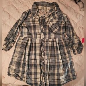 Plaid Babydoll Cyan Blouse